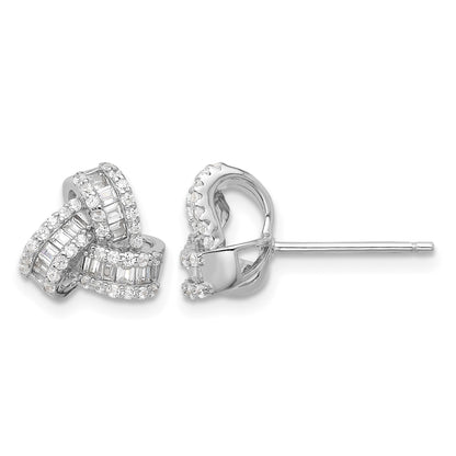 Sterling Silver Rhodium-plated CZ Love Knot Post Earrings