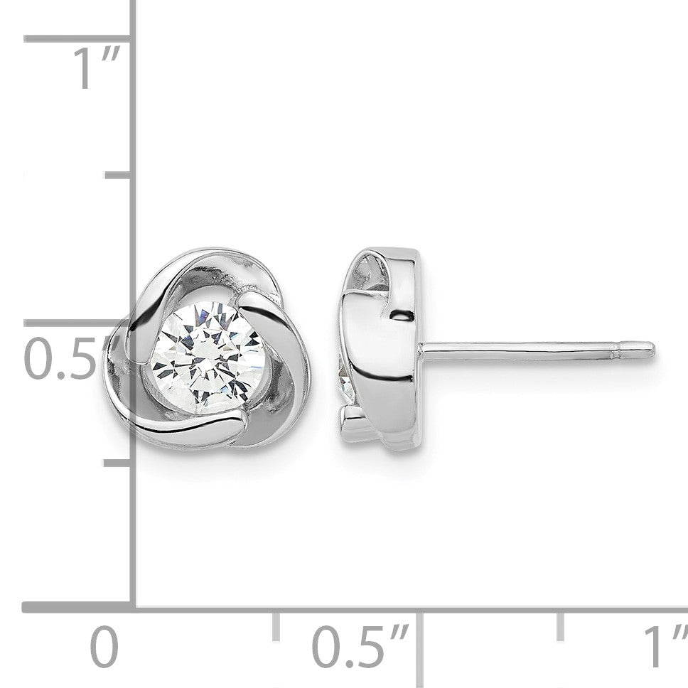 Sterling Silver Rhodium-plated with CZ Love Knot Post Earrings