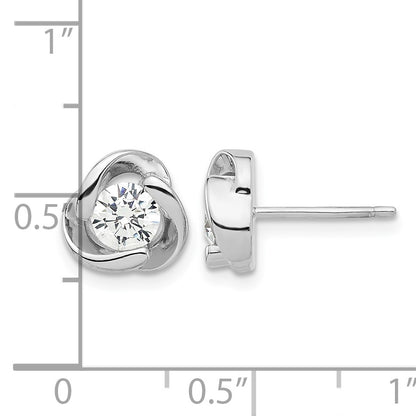 Sterling Silver Rhodium-plated with CZ Love Knot Post Earrings