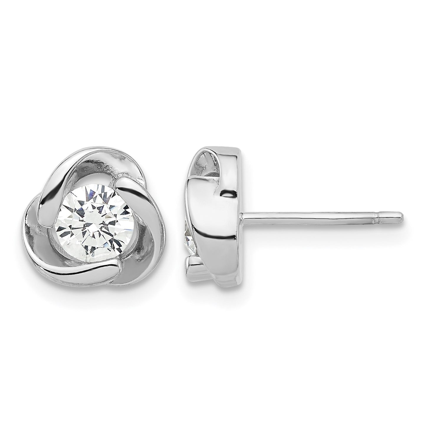 Sterling Silver Rhodium-plated with CZ Love Knot Post Earrings