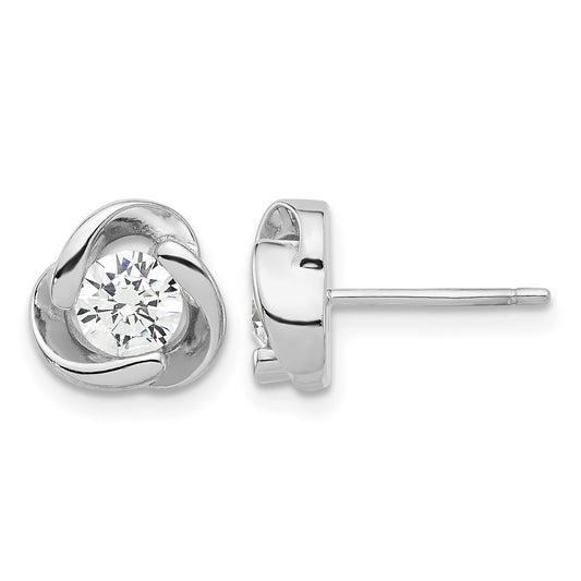 Sterling Silver Rhodium-plated with CZ Love Knot Post Earrings