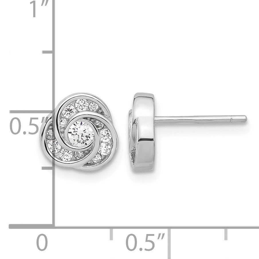 Sterling Silver Rhodium-plated with CZ Love Knot Post Earrings