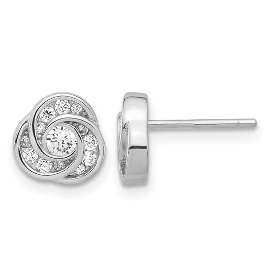 Sterling Silver Rhodium-plated with CZ Love Knot Post Earrings