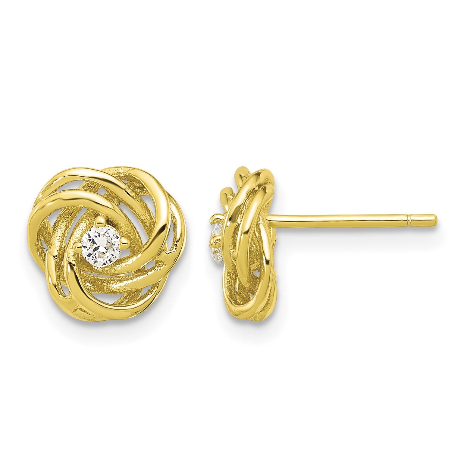 Affordable Expressions Sterling Silver Gold-tone Love Knot CZ Stud Earrings
