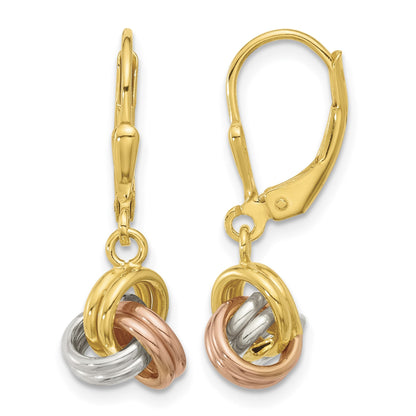 Sterling Silver Gold and Rose-tone Love Knot Leverback Earrings