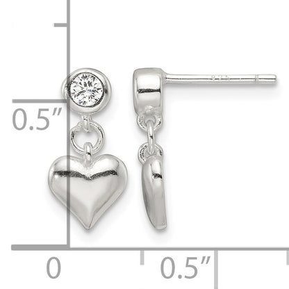 Sterling Silver E-Coating CZ Heart Dangle Post Earrings