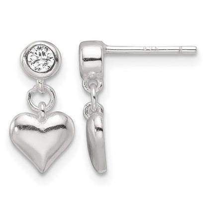 Sterling Silver E-Coating CZ Heart Dangle Post Earrings
