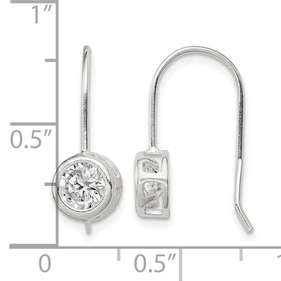 Sterling Silver Polished Round CZ Bezel Dangle Earrings