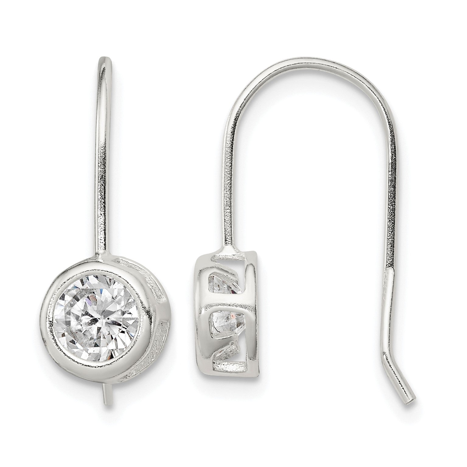 Sterling Silver Polished Round CZ Bezel Dangle Earrings