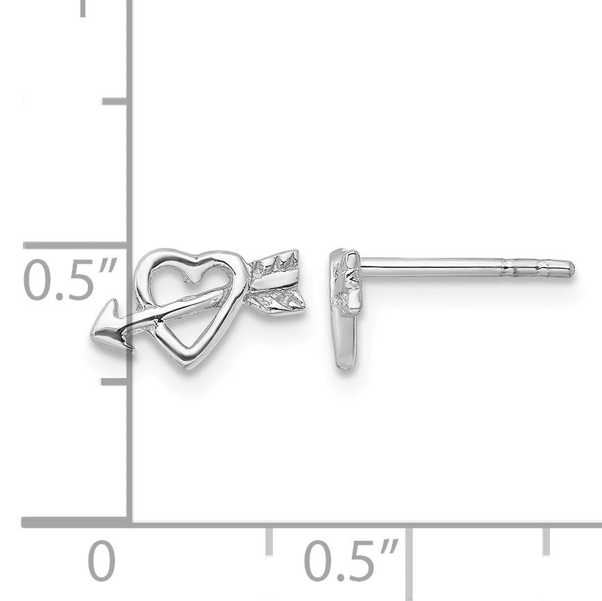 Sterling Silver Rhodium-plated Heart w/Arrow Post Earrings