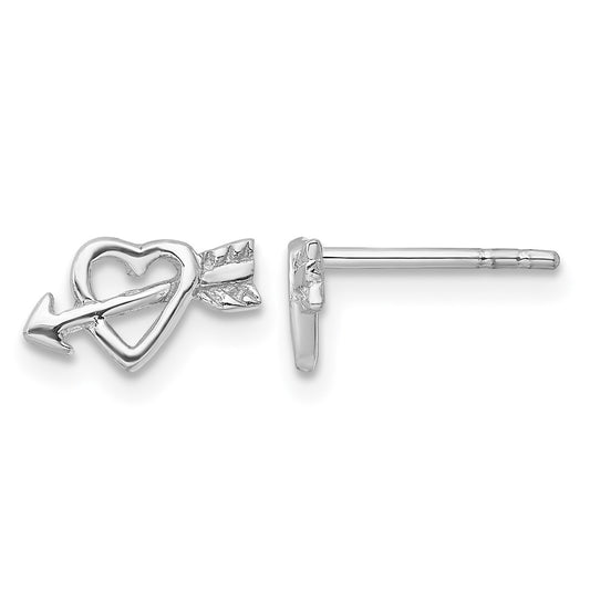 Sterling Silver Rhodium-plated Heart w/Arrow Post Earrings