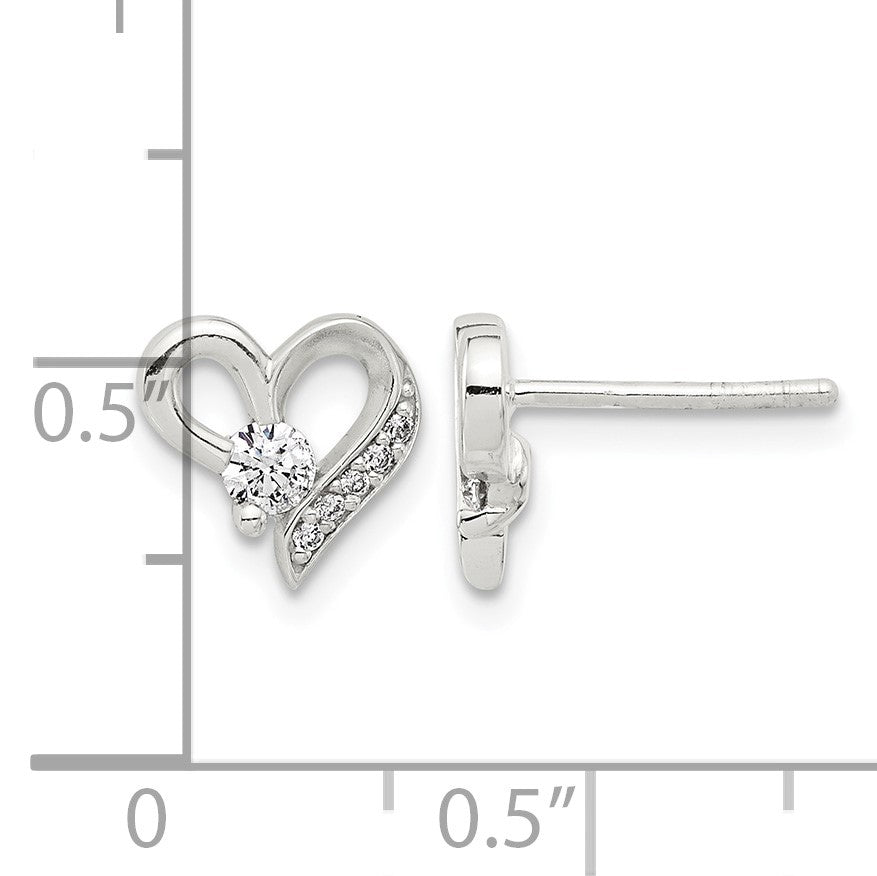 Sterling Silver E-coated CZ Heart Post Earrings