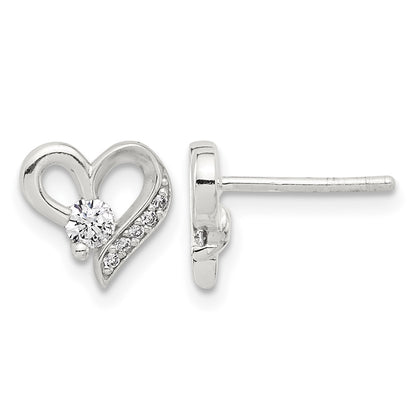 Sterling Silver E-coated CZ Heart Post Earrings