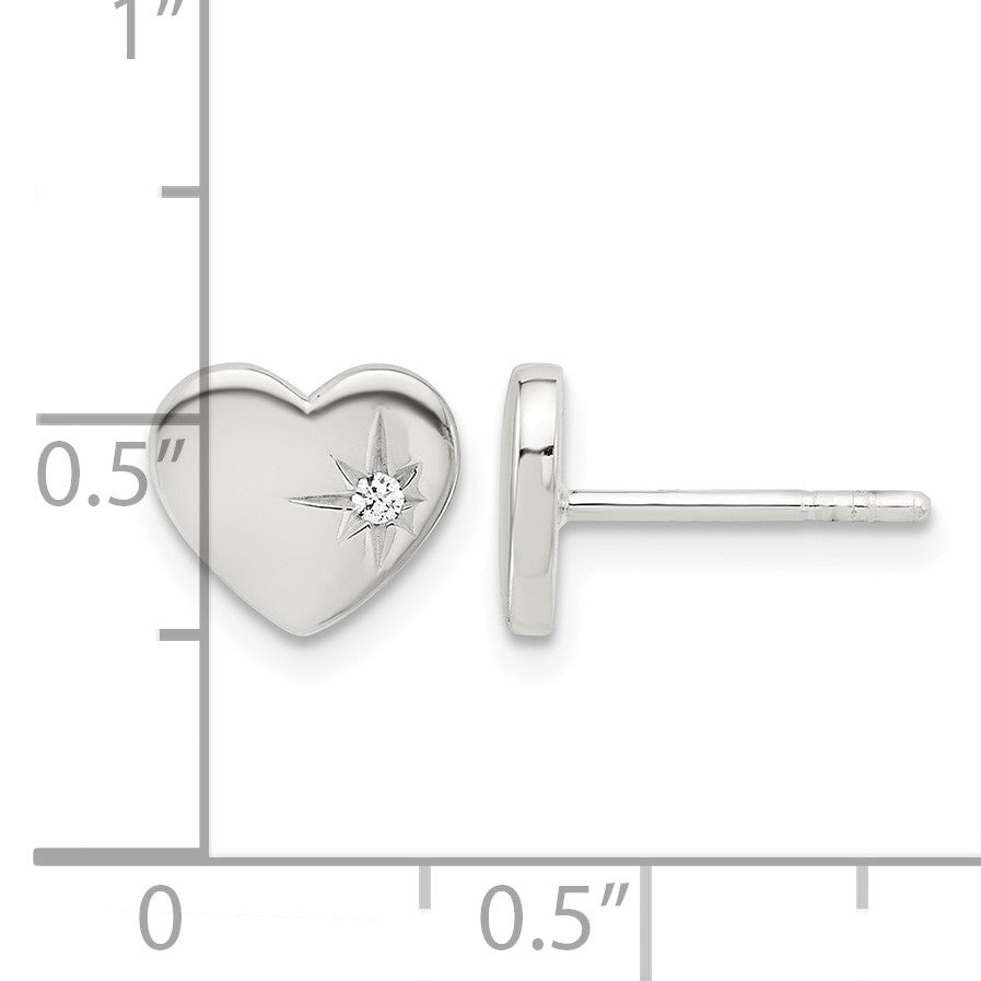 Sterling Silver E-coated with CZ Heart Post Earrings