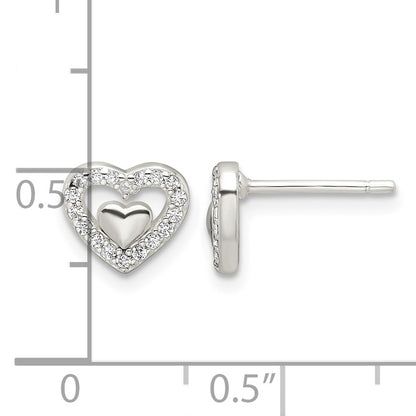 Sterling Silver E-Coating CZ Heart in a Heart Earrings