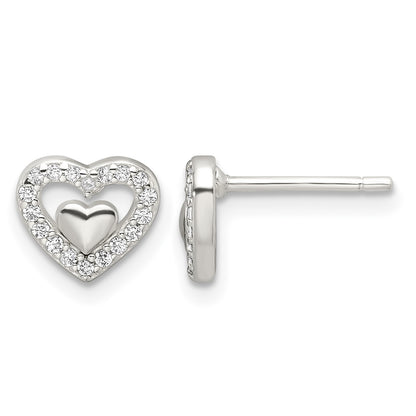Sterling Silver E-Coating CZ Heart in a Heart Earrings