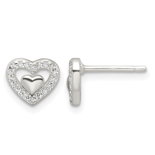 Sterling Silver E-Coating CZ Heart in a Heart Earrings