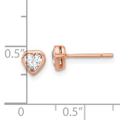 Sterling Silver Rose-tone CZ Bezel Heart Post Earrings