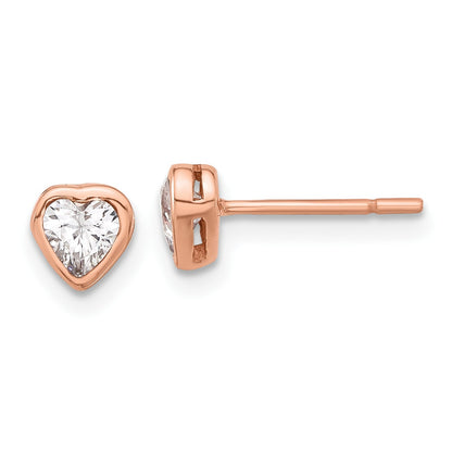 Sterling Silver Rose-tone CZ Bezel Heart Post Earrings