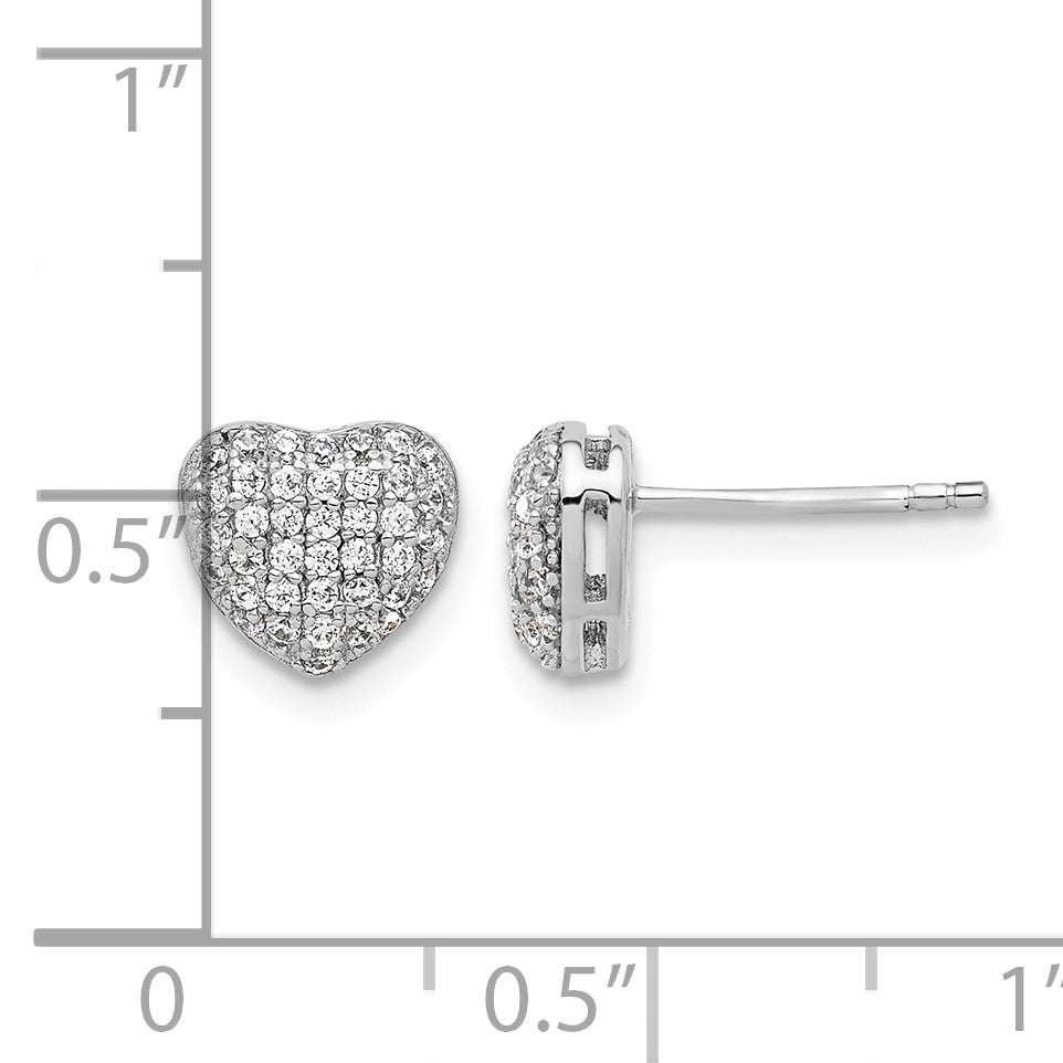 Sterling Silver Rhodium-plated Pave CZ Heart Post Earrings