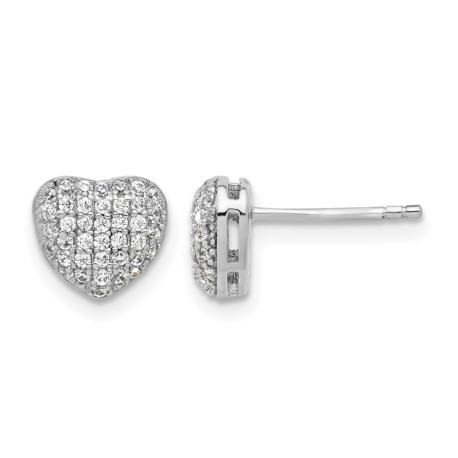 Sterling Silver Rhodium-plated Pave CZ Heart Post Earrings