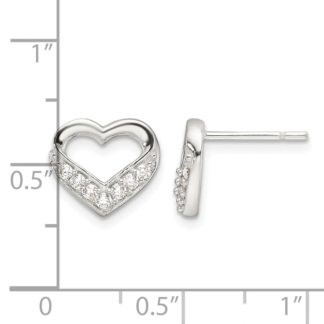 Sterling Silver Polished CZ Heart Post Earrings
