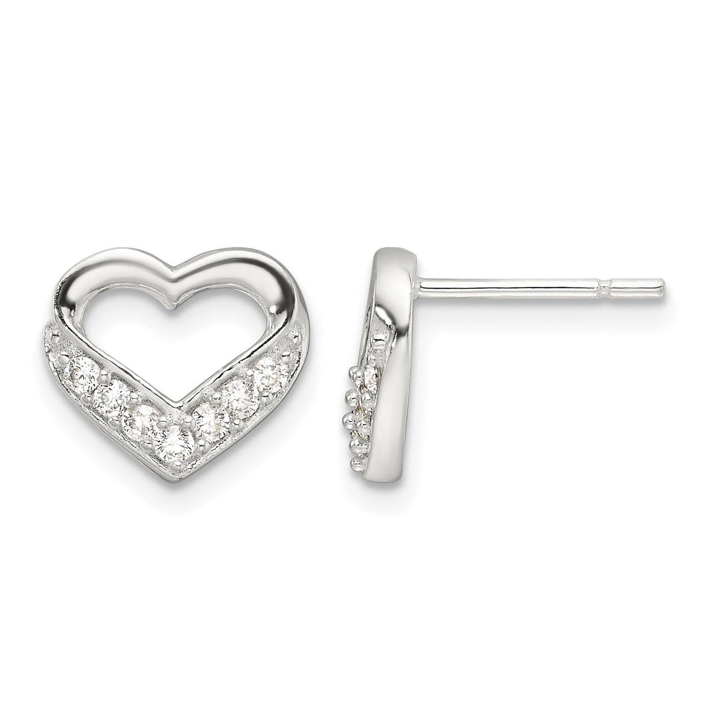 Sterling Silver Polished CZ Heart Post Earrings
