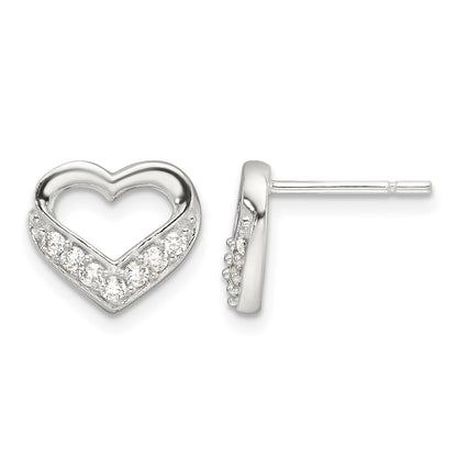 Sterling Silver Polished CZ Heart Post Earrings