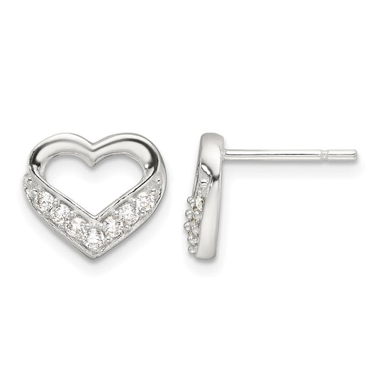 Sterling Silver Polished CZ Heart Post Earrings