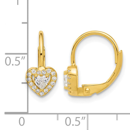 Sterling Silver Gold-tone CZ Heart Leverback Earrings