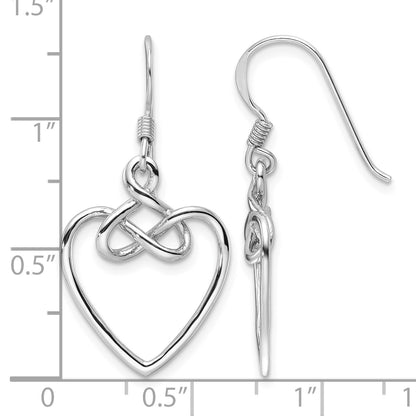 Sterling Silver Rhodium-Plated Polished Dangle Knotted Heart Earrings