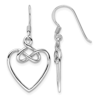 Sterling Silver Rhodium-Plated Polished Dangle Knotted Heart Earrings