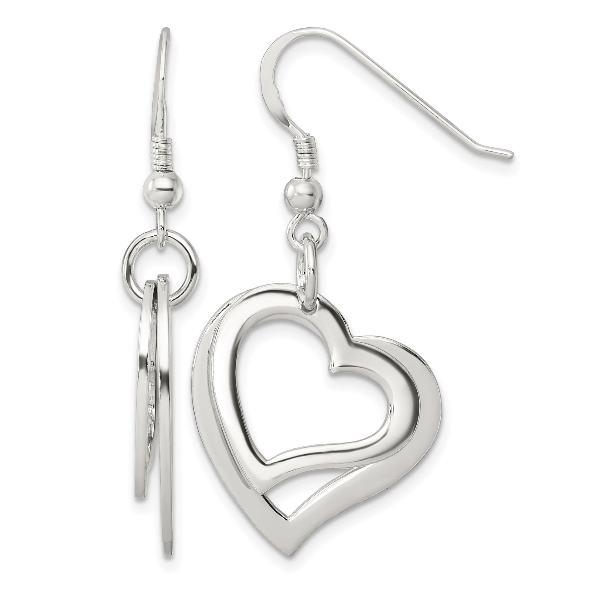 Sterling Silver Polished Two piece Open Heart Shepherd Hook Earrings