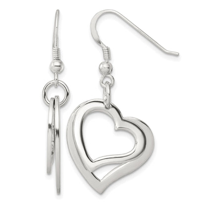 Sterling Silver Polished Two piece Open Heart Shepherd Hook Earrings