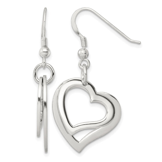 Sterling Silver Polished Two piece Open Heart Shepherd Hook Earrings