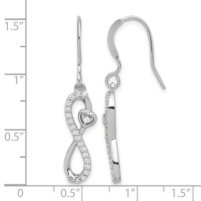 Sterling Silver Rhodium-plated Polished CZ Infinity Heart Dangle Earrings