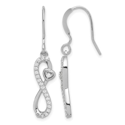 Sterling Silver Rhodium-plated Polished CZ Infinity Heart Dangle Earrings