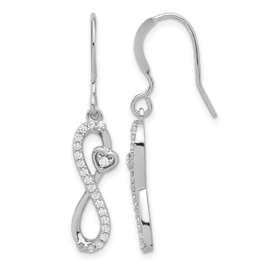 Sterling Silver Rhodium-plated Polished CZ Infinity Heart Dangle Earrings