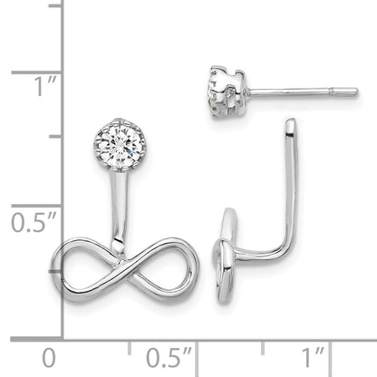 Sterling Silver Rhodium-plated Drop Infinity Jacket CZ Post Earrings