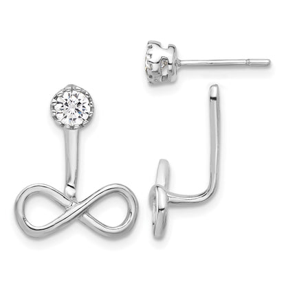 Sterling Silver Rhodium-plated Drop Infinity Jacket CZ Post Earrings