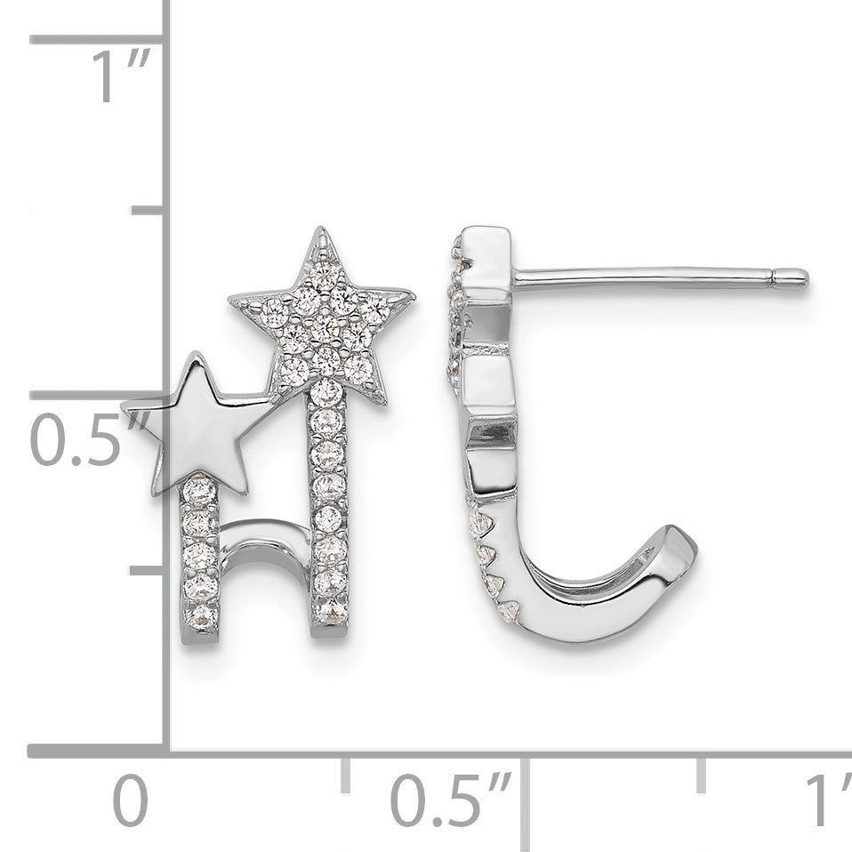 Sterling Silver Rhodium-plated CZ Star Cuff Post Earrings