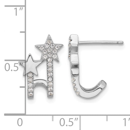 Sterling Silver Rhodium-plated CZ Star Cuff Post Earrings