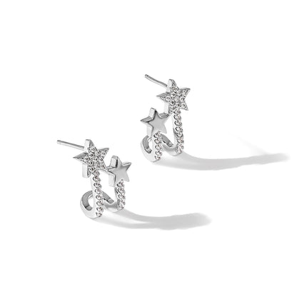 Sterling Silver Rhodium-plated CZ Star Cuff Post Earrings