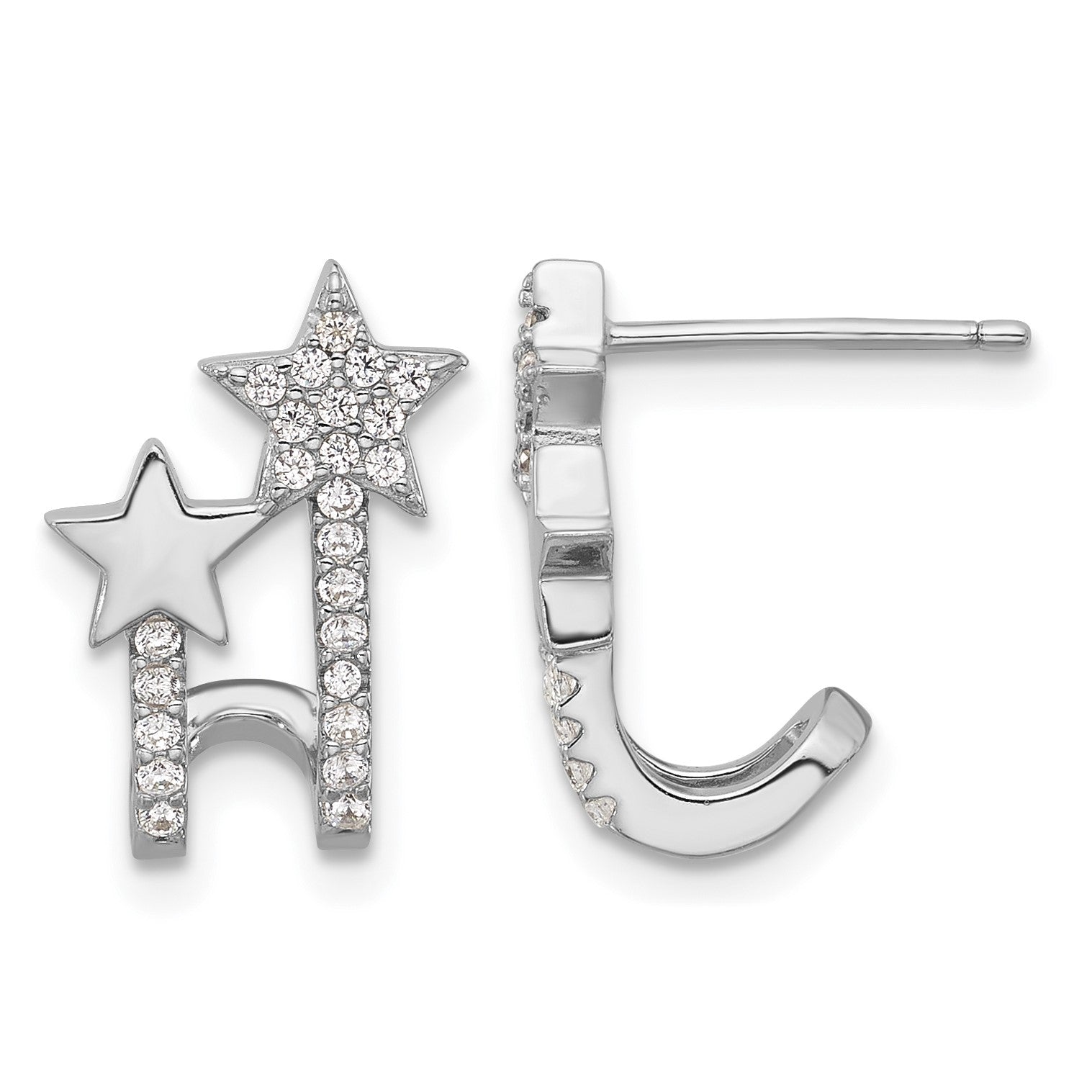 Sterling Silver Rhodium-plated CZ Star Cuff Post Earrings