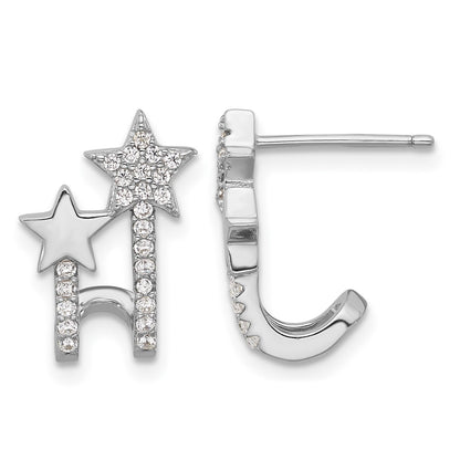 Sterling Silver Rhodium-plated CZ Star Cuff Post Earrings