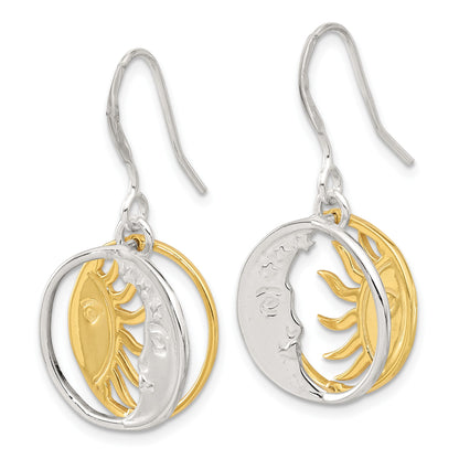Sterling Silver Gold-tone Sun and Moon Dangle Earrings