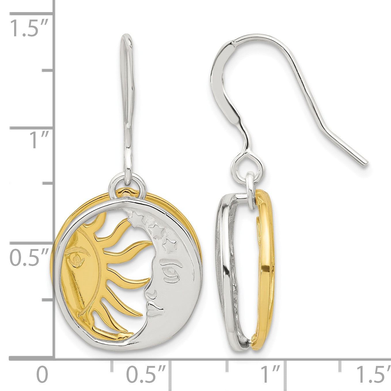 Sterling Silver Gold-tone Sun and Moon Dangle Earrings