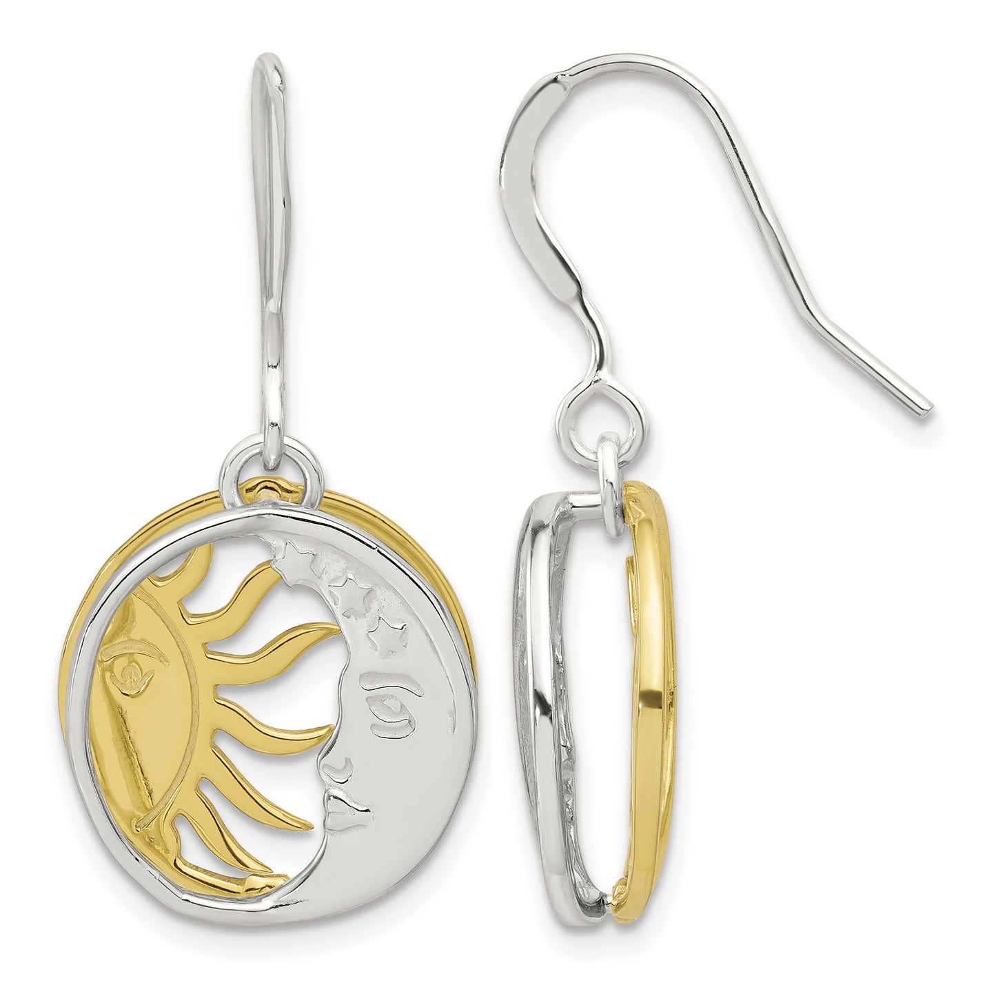 Sterling Silver Gold-tone Sun and Moon Dangle Earrings