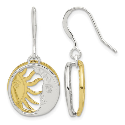 Sterling Silver Gold-tone Sun and Moon Dangle Earrings