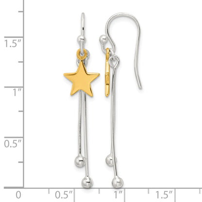 Sterling Silver Gold-tone Polished Star Dangle Earrings